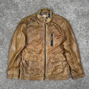 Carbon2cobalt Lamb Leather Jacket Mens Large Brown Plaid Lined Pockets